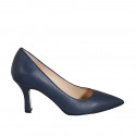 Pointy pump in blue leather heel 7 - Available sizes:  32, 33, 34, 35, 42, 43, 44, 45