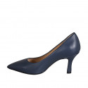 Pointy pump in blue leather heel 7 - Available sizes:  32, 33, 34, 35, 42, 43, 44, 45