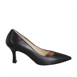 Escarpin pour femmes à bout pointu en cuir noir avec talon 7 - Pointures disponibles:  32, 33, 34, 35, 42, 43, 44, 45