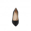 Women's pointy pump in black leather with heel 7 - Available sizes:  32, 33, 34, 35, 42, 43, 44, 45