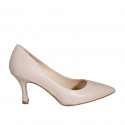 Woman's pointy pump shoe in light rose leather heel 7 - Available sizes:  32, 33, 34, 35, 42, 43, 44, 45