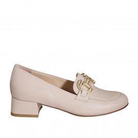 Woman's mocassin in light rose leather with accessory heel 4 - Available sizes:  32, 33, 34, 35