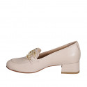 Woman's mocassin in light rose leather with accessory heel 4 - Available sizes:  32, 33, 34, 35