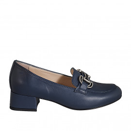 Woman's mocassin in blue leather with accessory heel 4 - Available sizes:  32, 33, 34, 35