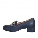 Woman's mocassin in blue leather with accessory heel 4 - Available sizes:  32, 33, 34, 35