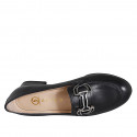 Woman's mocassin in black leather with accessory and heel 4 - Available sizes:  32, 33, 34, 35