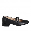 Woman's Mary Jane pump with rounded tip and two straps in black leather heel 3 - Available sizes:  32, 33, 34, 35, 42, 43, 44, 45