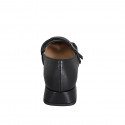 Woman's Mary Jane with rounded tip and two straps in black leather heel 3 - Available sizes:  32, 33, 35, 42, 43, 44, 45