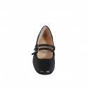 Woman's Mary Jane pump with rounded tip and two straps in black leather heel 3 - Available sizes:  32, 33, 34, 35, 42, 43, 44, 45