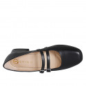 Zapato Mary Jane para mujer con punta redonda y dos cinturones en piel negra tacon 3 - Tallas disponibles:  32, 33, 34, 35, 42, 43, 44, 45