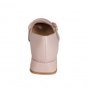 Woman's Mary Jane with rounded tip and two straps in light pink leather heel 3 - Available sizes:  32, 35, 42, 43, 44, 45