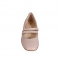 Woman's Mary Jane pump with rounded tip and two straps in light pink leather heel 3 - Available sizes:  32, 33, 34, 35, 42, 43, 44, 45