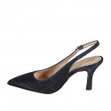 Woman's pointy slingback pump in blue laminated fabric heel 7 - Available sizes:  32, 33, 34, 35, 42, 43, 44, 45