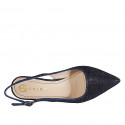 Woman's pointy slingback pump in blue laminated fabric heel 7 - Available sizes:  32, 33, 34, 35, 42, 43, 44, 45