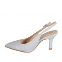 Woman's pointy slingback pump in silver laminated fabric heel 7 - Available sizes:  32, 33, 34, 35, 42, 43, 44, 45