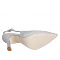 Woman's pointy slingback pump in silver laminated fabric heel 7 - Available sizes:  32, 33, 34, 35, 42, 43, 44, 45