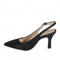 Woman's pointy slingback pump in black laminated fabric heel 7 - Available sizes:  32, 33, 34, 35, 42, 43, 44, 45