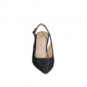 Woman's pointy slingback pump in black laminated fabric heel 7 - Available sizes:  32, 33, 34, 35, 42, 43, 44, 45