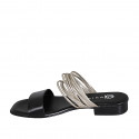 Sabot da donna in pelle nera e laminata platino tacco 2 - Misure disponibili: 32, 33, 34, 35, 42, 43, 44, 45