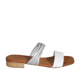 Woman's mules in white and silver laminated leather heel 2 - Available sizes:  32, 33, 34, 35, 42, 43, 44, 45