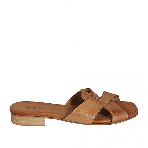 Woman's mules in cognac brown leather...