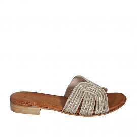 Mule para mujer en tejido soga brillante platino tacon 2 - Tallas disponibles:  32, 33, 34, 35, 42, 43, 44