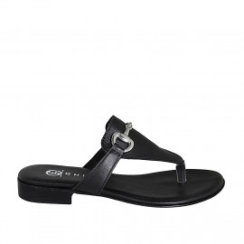 Chanclas de dedo con accesorio para mujer en piel negra tacon 2 - Tallas disponibles:  32, 33, 34, 35, 42, 43, 44, 45