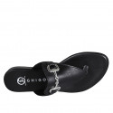 Woman's thong mules with accessory in black leather heel 2 - Available sizes:  32, 33, 34, 35, 42, 43, 44, 45