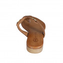 Woman's thong mules with accessory in cognac brown leather heel 2 - Available sizes:  32, 33, 34, 35, 42, 43, 44, 45