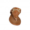 Woman's thong mules with accessory in cognac brown leather heel 2 - Available sizes:  32, 33, 34, 35, 42, 43, 44, 45