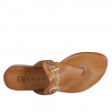 Chanclas de dedo con accesorio para mujer en piel cognac tacon 2 - Tallas disponibles:  32, 33, 34, 35, 42, 43, 44, 45