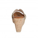 Woman's mules in platinum laminated rope fabric with rhinestones, platform and wedge heel 9 - Available sizes:  32, 33, 34, 35