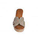 Woman's mules in platinum laminated rope fabric with rhinestones, platform and wedge heel 9 - Available sizes:  32, 33, 34, 35