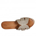 Woman's mules in platinum laminated rope fabric with rhinestones, platform and wedge heel 9 - Available sizes:  32, 33, 34, 35