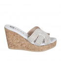 Mule para mujer en tejido soga blanco con estras, plataforma y cuña 9 - Tallas disponibles:  32, 33, 34, 35