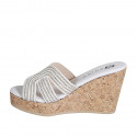 Woman's mules in white rope fabric with rhinestones, platform and wedge heel 9 - Available sizes:  32, 33, 34, 35