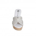 Woman's mules in white rope fabric with rhinestones, platform and wedge heel 9 - Available sizes:  32, 33, 34, 35