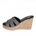 Woman's mules in silver laminated rope fabric with rhinestones, platform and wedge heel 9 - Available sizes:  32, 33, 34, 35