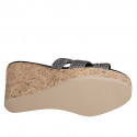 Woman's mules in silver laminated rope fabric with rhinestones, platform and wedge heel 9 - Available sizes:  32, 33, 34, 35