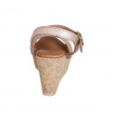 Woman's strap and platform sandal in copper laminated leather with rhinestones wedge heel 9 - Available sizes:  32, 33, 34, 35