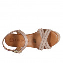 Sandalia para mujer con cinturon, plataforma y estras en piel laminada cobrizo cuña 9 - Tallas disponibles:  32, 33, 34, 35