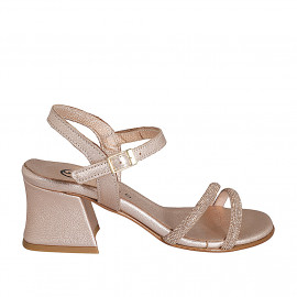 Woman's sandal in copper laminated leather with ankle strap and rhinestones heel 5 - Available sizes:  32, 34, 35, 42, 43, 44