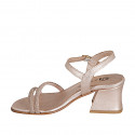 Woman's sandal in copper laminated leather with ankle strap and rhinestones heel 5 - Available sizes:  32, 33, 34, 35, 42, 43, 44, 45