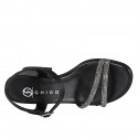 Woman's sandal in black leather with ankle strap and rhinestones heel 5 - Available sizes:  32, 33, 34, 35, 42, 43, 44, 45