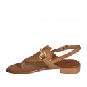 Woman's thong sandal in cognac brown leather with accessory heel 2 - Available sizes:  32, 33, 34, 35, 42, 43, 44, 45