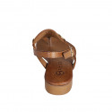 Woman's thong sandal in cognac brown leather with accessory heel 2 - Available sizes:  32, 33, 34, 35, 42, 43, 44, 45