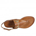 Woman's thong sandal in cognac brown leather with accessory heel 2 - Available sizes:  32, 33, 34, 35, 42, 43, 44, 45