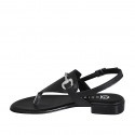 Woman's thong sandal in black leather with accessory heel 2 - Available sizes:  32, 33, 34, 35, 42, 43, 44, 45