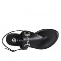 Woman's thong sandal in black leather with accessory heel 2 - Available sizes:  32, 33, 34, 35, 42, 43, 44, 45