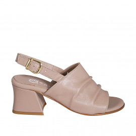 Woman's highfronted sandal in rose leather heel 5 - Available sizes:  32, 33, 34, 35, 42, 43, 45